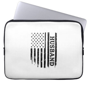Vintage Husband Patriotic Flag Shirt Design_1 Laptop Sleeve