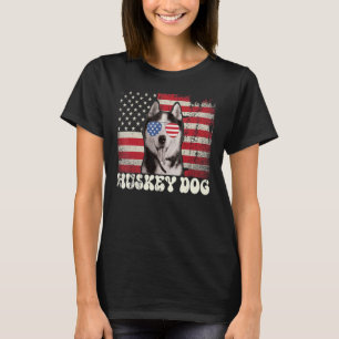 Vintage Huskey Dog Sunglasses Merica Flag Patrioti T-Shirt
