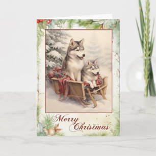 Vintage Husky Christmas Holiday Card