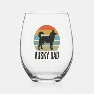 Vintage Husky Dad Retro Dog Vector Design_1 Stemless Wine Glass