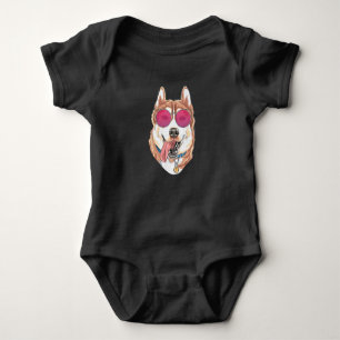 Vintage Husky Dog with 80s 90s Sunglasses Cute Pet Baby Bodysuit