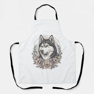 Vintage Husky Floral Portrait Shirt Design_1 Apron