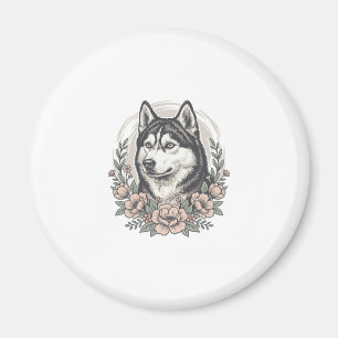 Vintage Husky Floral Portrait Shirt Design_1 Magnet