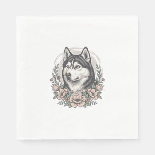 Vintage Husky Floral Portrait Shirt Design_1 Napkin