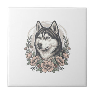 Vintage Husky Floral Portrait Shirt Design_1 Tile