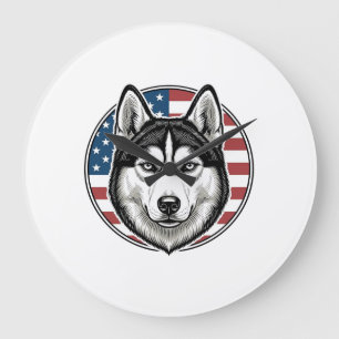 Vintage Husky Patriotic Dog Vector Shirt Design_1 Large Clock