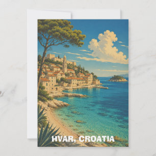 Vintage Hvar Croatia Adria Coast Scenery Card