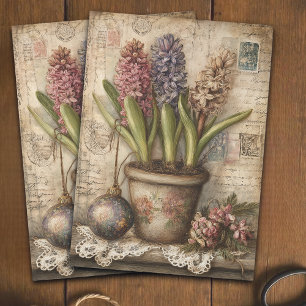 Vintage Hyacinth Floral Christmas Pot Decoupage Tissue Paper