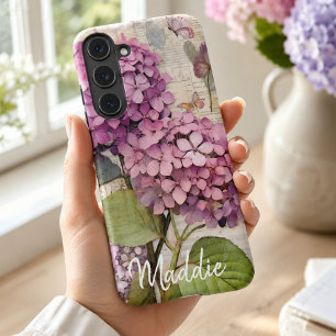 Vintage Hydrangea & Butterfly Pink Personalised Samsung Galaxy Case
