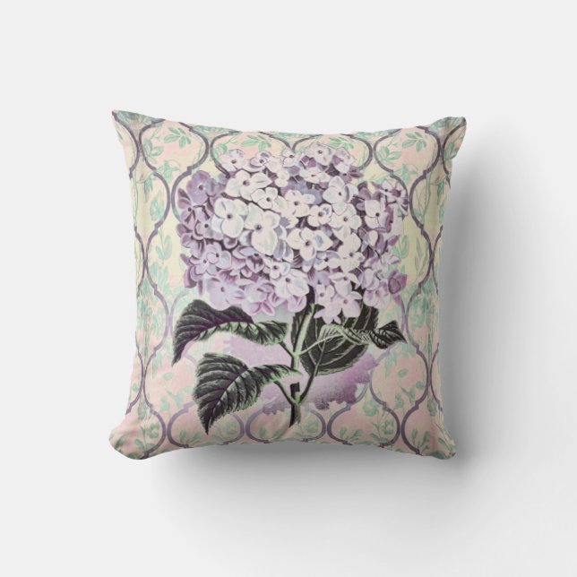 Vintage Hydrangea Flower with Scroll Background Cushion (Front)