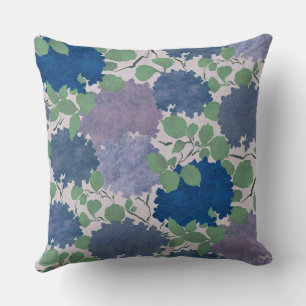 Vintage Hydrangea Garden Blue Green Lavender Cushion