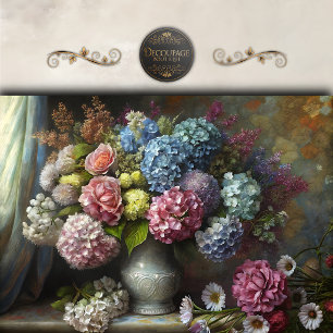 Vintage Hydrangea Rose Bouquet Decoupage Tissue Paper