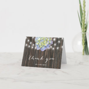 Vintage Hydrangea String Light Barn Wood Thank You Card