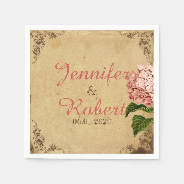 Vintage Hydrangea Wedding Napkin (Front)