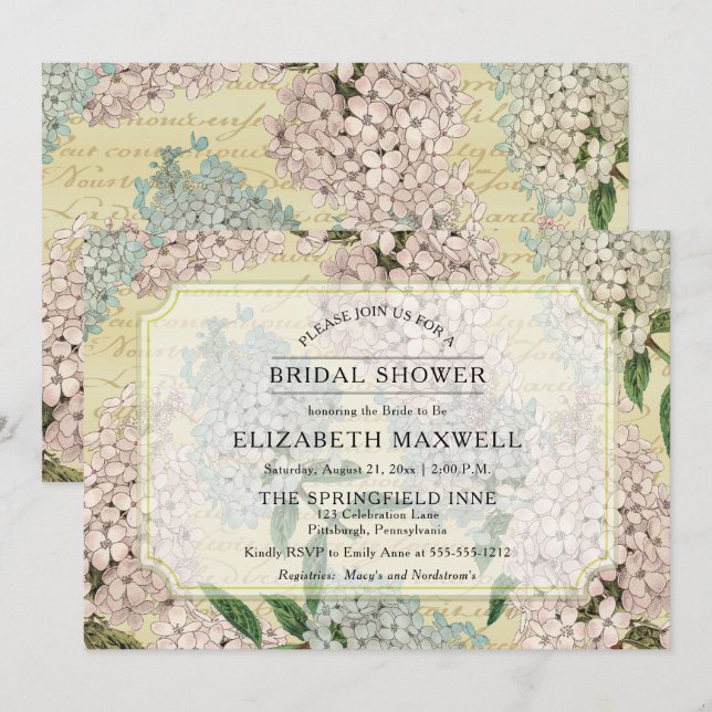 VIntage Hydrangeas | French Ephemera Bridal Shower Invitation (Front/Back)