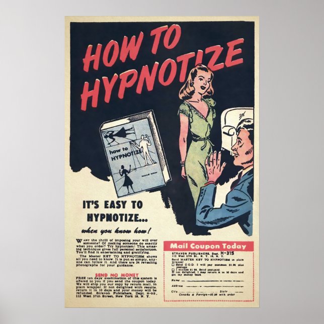 Vintage Hypnotise Advertisement Art Poster (Front)