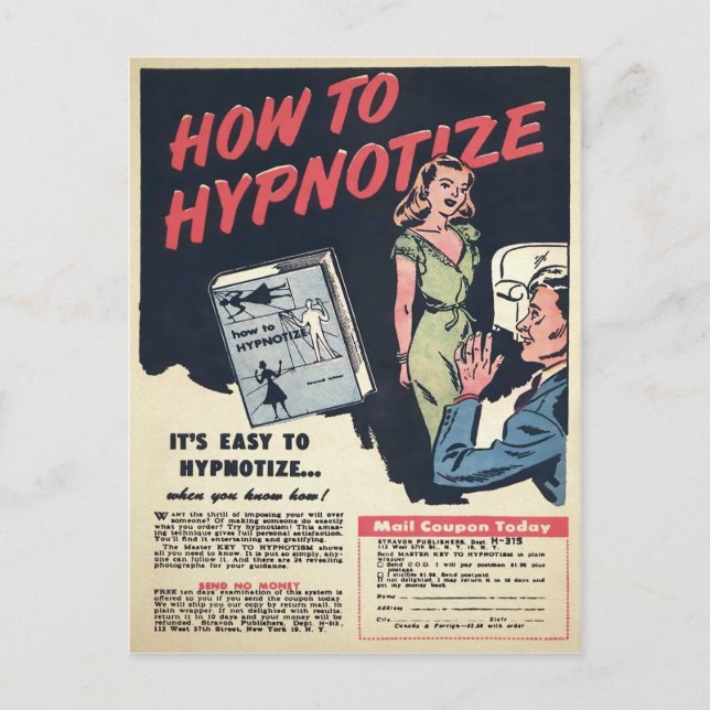Vintage Hypnotise Advertisement Postcard (Front)