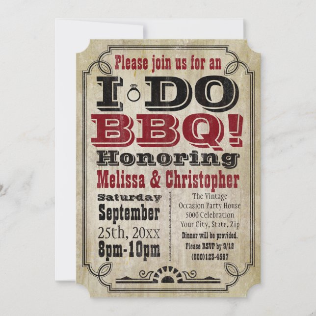 Vintage I Do BBQ Barbeque Engagement Party Invitation (Front)