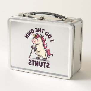 Vintage I Do My Own Stunts Unicorn Funny Injury Re Metal Lunch Box