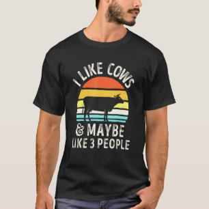 Vintage I Like Cows And Maybe Like 3 People Cow Fa T-Shirt