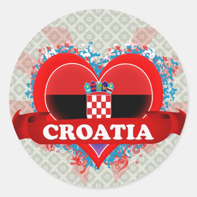 Vintage I Love Croatia Classic Round Sticker (Front)