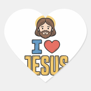 Vintage I Love Jesus Christian Graphic Heart Sticker