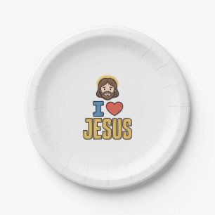 Vintage I Love Jesus Christian Graphic Paper Plate