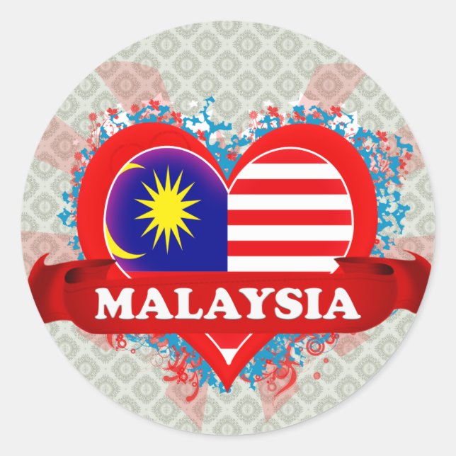 Vintage I Love Malaysia Classic Round Sticker (Front)