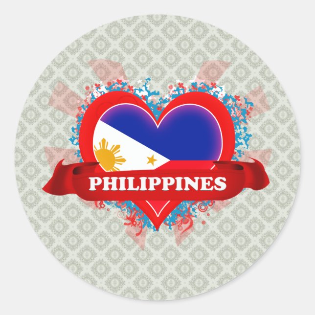 Vintage I Love Philippines Classic Round Sticker (Front)