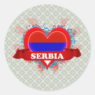 Vintage I Love Serbia Classic Round Sticker
