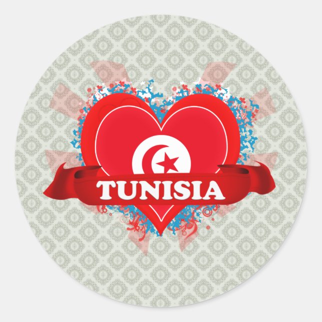 Vintage I Love Tunisia Classic Round Sticker (Front)