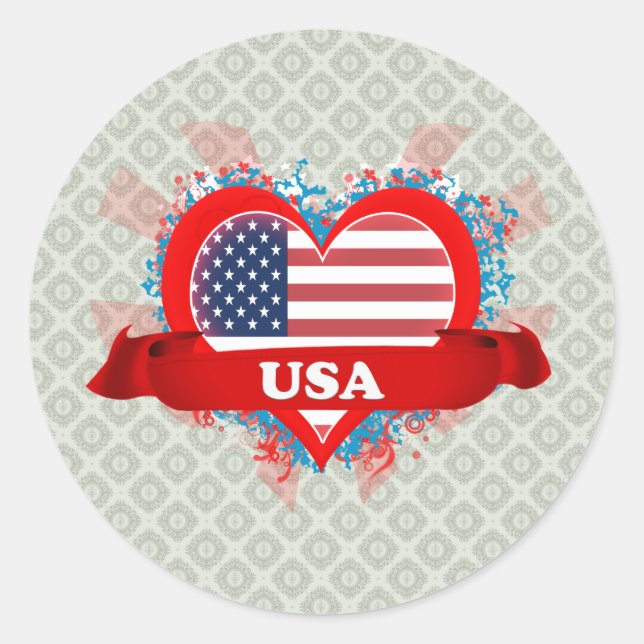 Vintage I Love Usa Classic Round Sticker (Front)