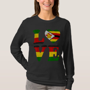 Vintage I Love Zimbabwe Flag Heart Zimbabwean Root T-Shirt