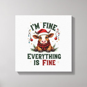 Vintage I’m Fine Everything Is Fine Highland Cow C Canvas Print