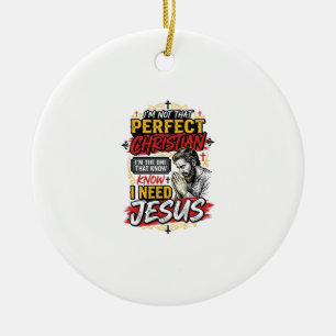 Vintage I Need Jesus Christian T-Shirt Design_1 Ceramic Tree Decoration