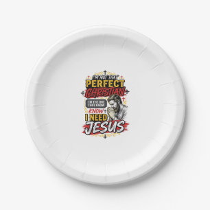 Vintage I Need Jesus Christian T-Shirt Design_1 Paper Plate