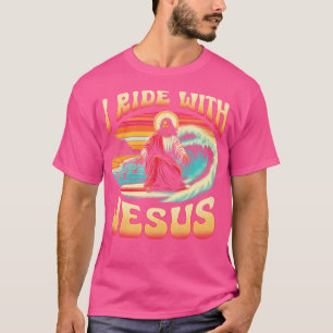 Vintage I Ride With Jesus Surfing Jesus Riding Wav T-Shirt