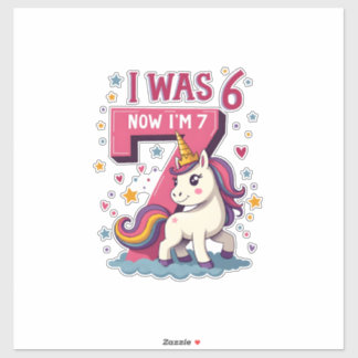 Vintage I Was 6 Now I'm 7 Unicorn Birthday Girl Re