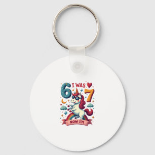 Vintage I Was 6 Now Im Unicorn Birthday Party Vect Key Ring