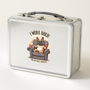Vintage I Work Hard for My Dog's Lifestyle French  Metal Lunch Box