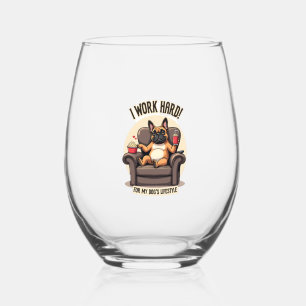 Vintage I Work Hard for My Dog's Lifestyle French  Stemless Wine Glass
