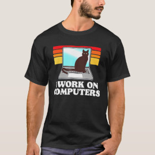 Vintage I Work On Computers Black Cat Men Women T-Shirt