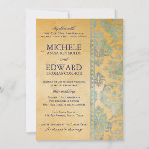 Vintage Ice Blue Damask Lace Wedding Invitation