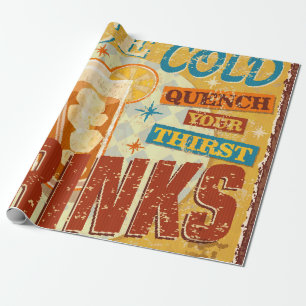 Vintage Ice Cold Drinks metal sign. vintage, soda, Wrapping Paper