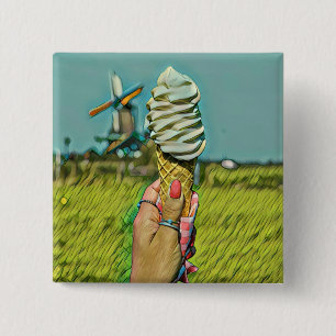 Vintage ice cream artwork 15 cm square badge