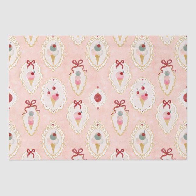 Vintage Ice Cream Delight Pattern Tissue Paper (Front)