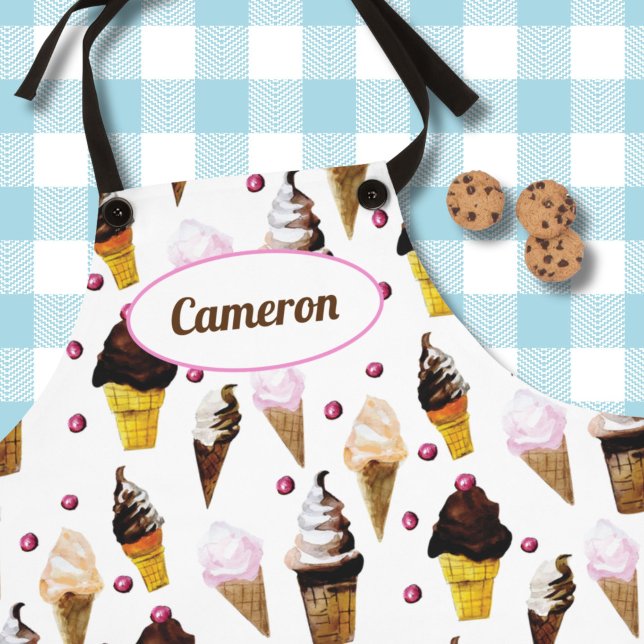 Vintage Ice Cream Parlour Custom Hand-Illustrated Apron (This cute ice cream apron features my own hand-painted cherries and ice cream cones.)