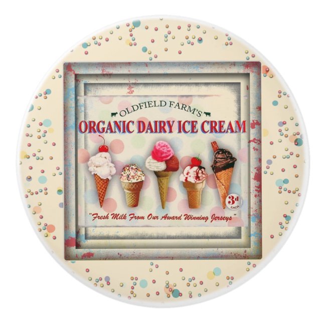 Vintage ice cream parlour sign ceramic knob (Front)