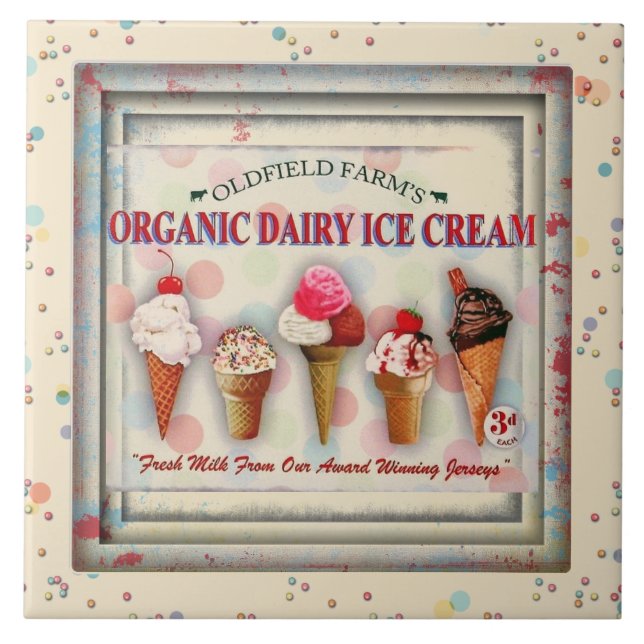 Vintage ice cream parlour sign ceramic tile (Front)