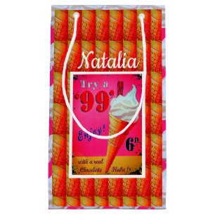 Vintage ice cream parlour sign cute pink orange small gift bag